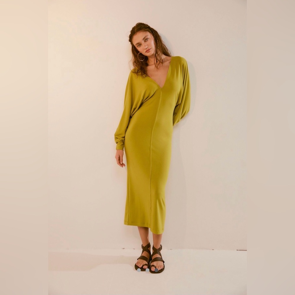 FREE PEOPLE BEACH PAROS MIDI DRESS, GILDED LIME, XSMALL - Picture 2 of 9